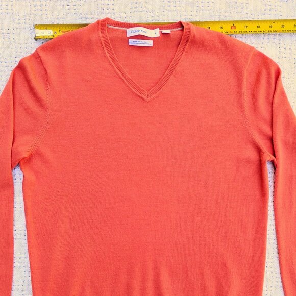 Calvin Klein Orange V-Neck Sweater - Picture 3 of 7